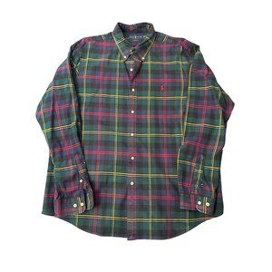 Ralph Lauren Mens XXL Classic Fit Tartan Plaid Button-Down Shirt In Green & Red